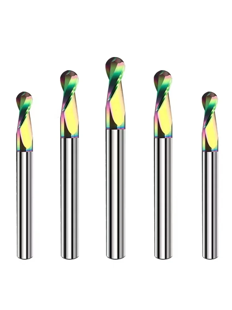 

HRC56 Цветная алюминиевая сферическая фреза с 2 канавками 50 60 75 100 150 мм Концевая фреза из вольфрамовой стали Станок с ЧПУ