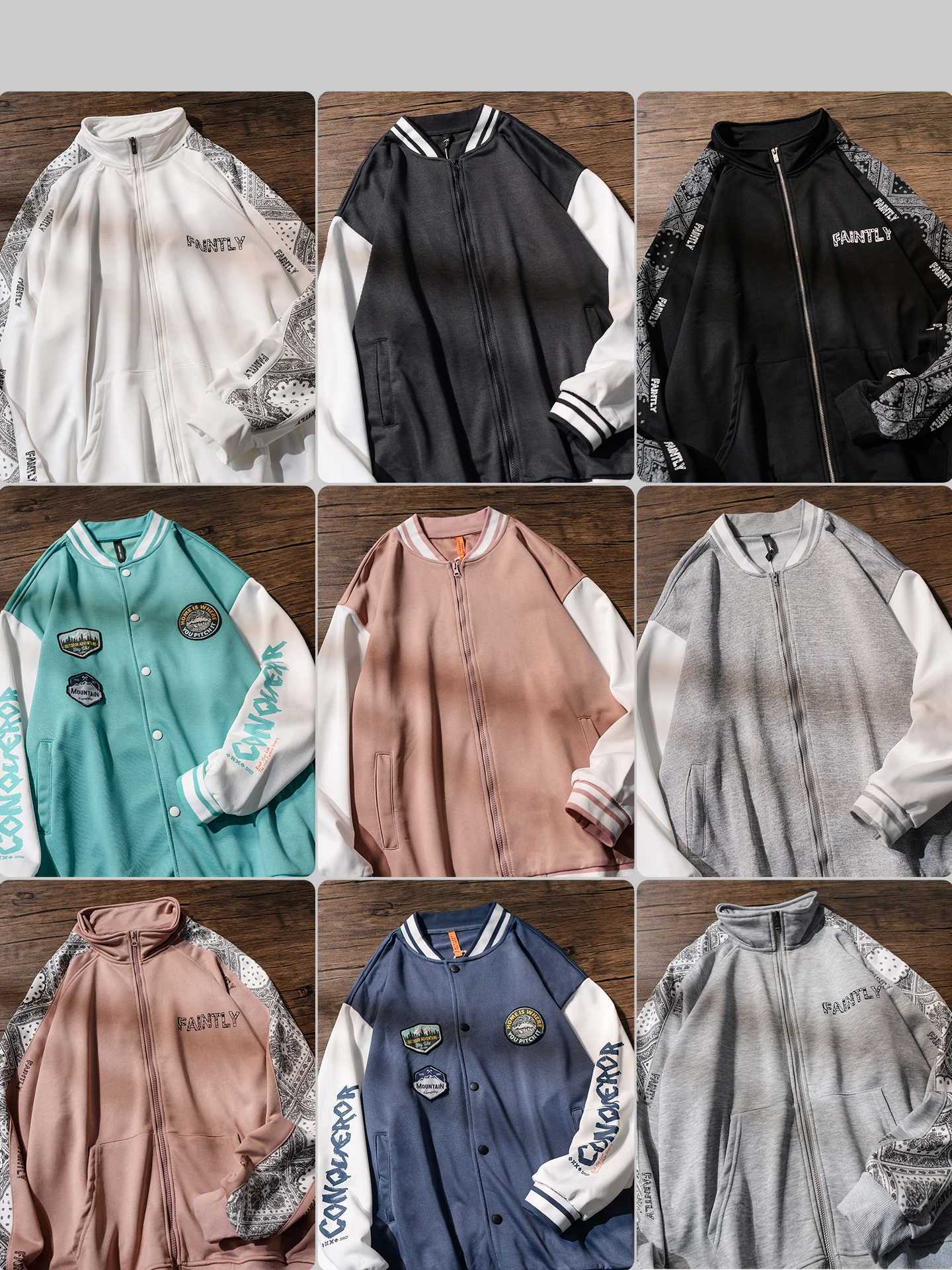 

Rampo Casual Spor Men's Jaet Loose Fit Floral Print Stand Collar Sweatirt Sle Outerwear for Autumn Polyester Fiber