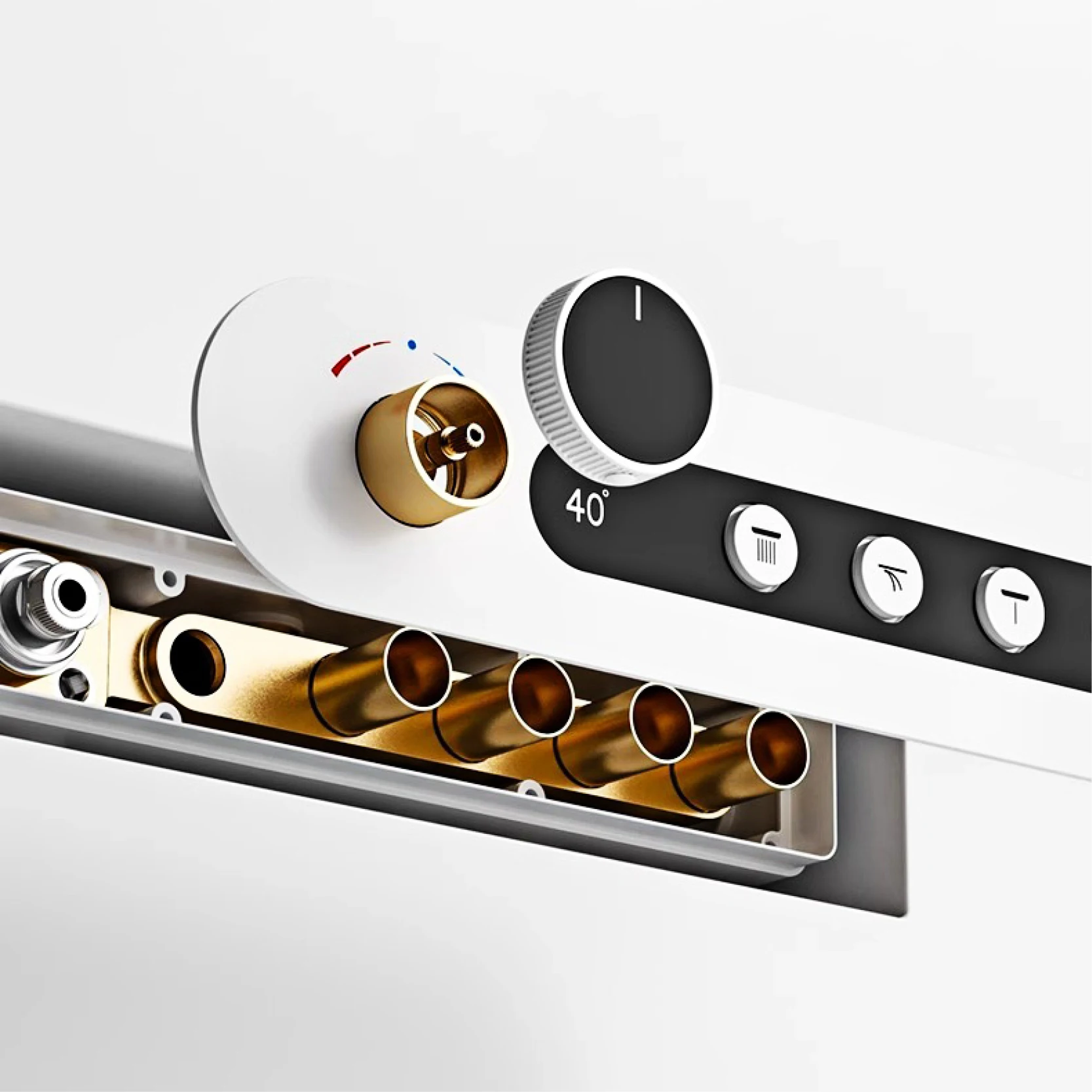 Luxury Matte Black Brass Thermostatic Shower System 4Spray Modes Ceiling- Mounted LED Digital Display Anti-Scald Bathroom Faucet