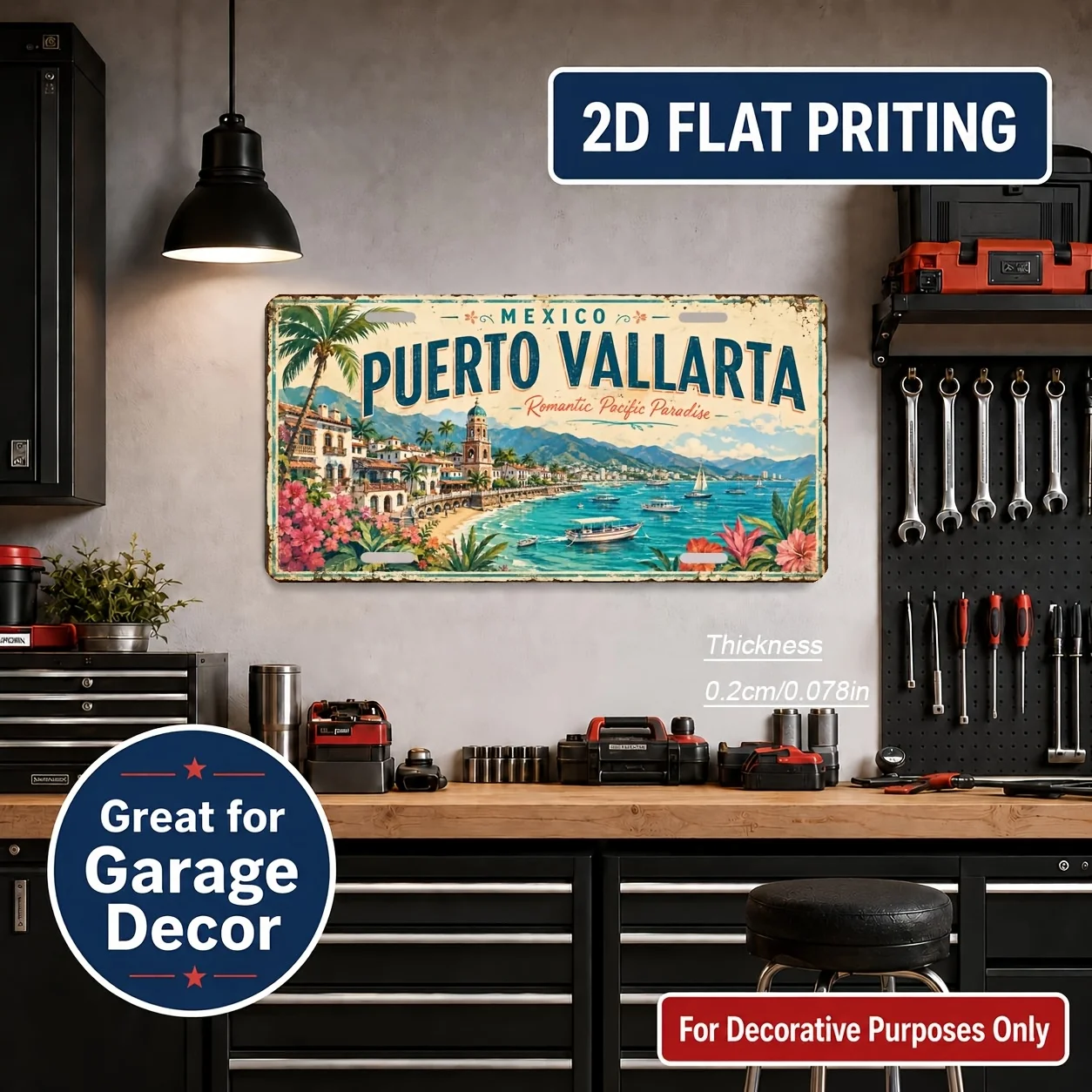 2D Flat, [2D Flat] 2D Flat, 1pc, Puerto Vallarta-themed Vintage Sign, for Decorative Use Only, Home Decor, Birthday Gift, Vintag