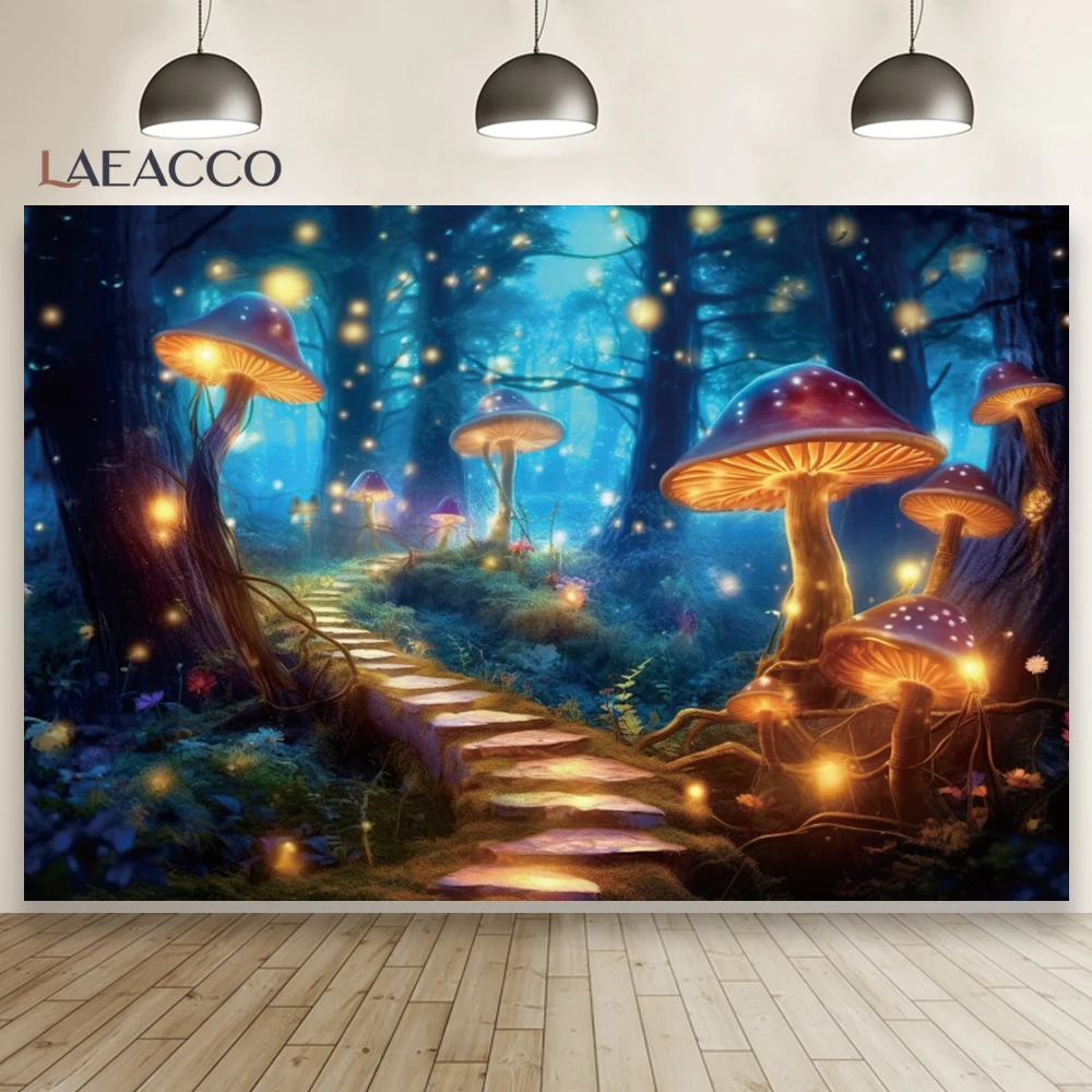 Droom Bos Wonderland Achtergrond Fee Fantasie Tropische Jungle Paddestoel Decor Pasgeboren Kinderen Portret Fotografie Achtergrond