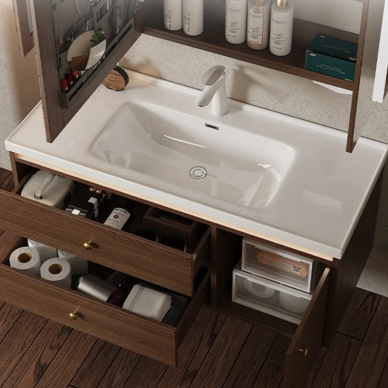 walnut antique bathroom cabinet ceramic integrated basin toilet smart mirror cabinet vintage muebles para el baño home furniture