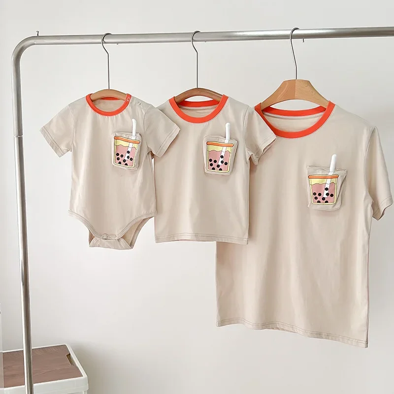 Dad Mom and Daughter Son Matching T Shirt for The Whole Family Clothing 2024 Summer Parent-child Couple Clothes Cotton Tees Top
