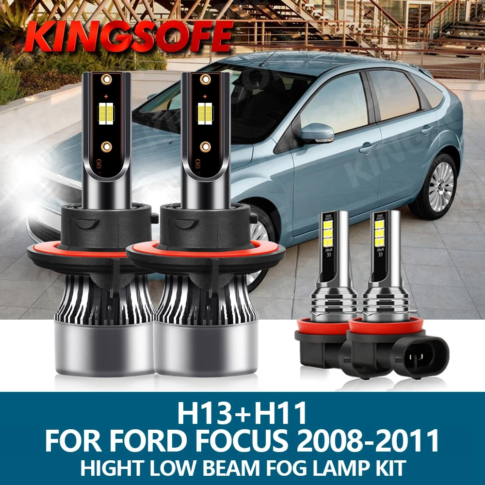 

KINGSOFE 30000LM Super Bright 4Pcs LED Headlight H13 Car Light 6000K H11 Fog Lamp Hi/Lo Kit For Ford Focus 2008 2009 2010 2011