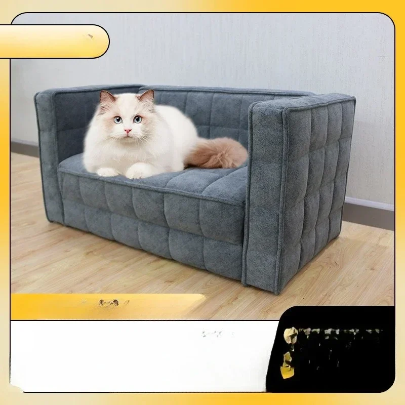 Four Seasons Pet Sofa Firm, Breathable and Comfortable Kennel Cat Nest Straight Row Tofu Block Fabric Furniture