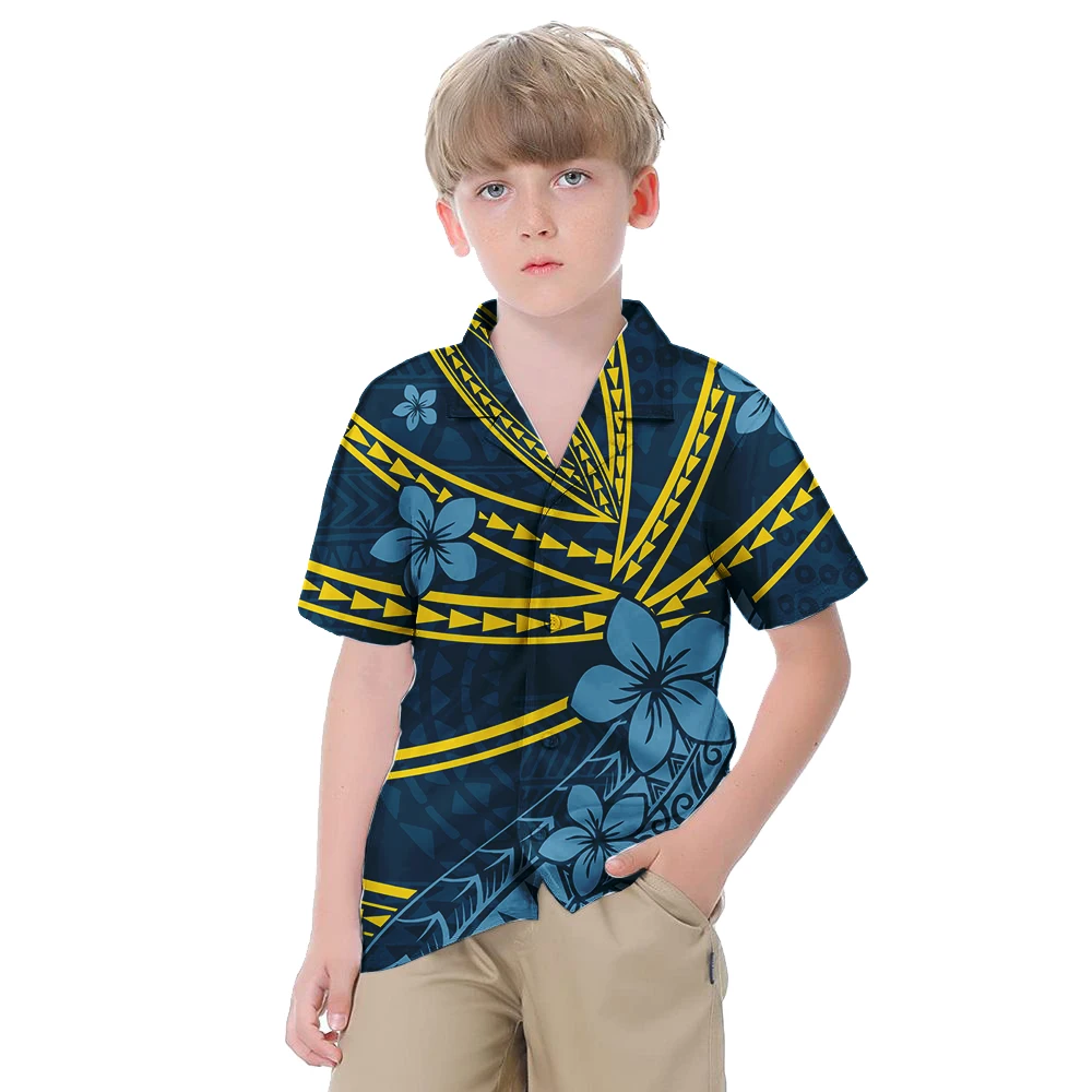 Customized Polynesian Clothing Children's Clothing Boys Short Sleeve Custom Print High Quality Kids Button Up Shirts Aloha