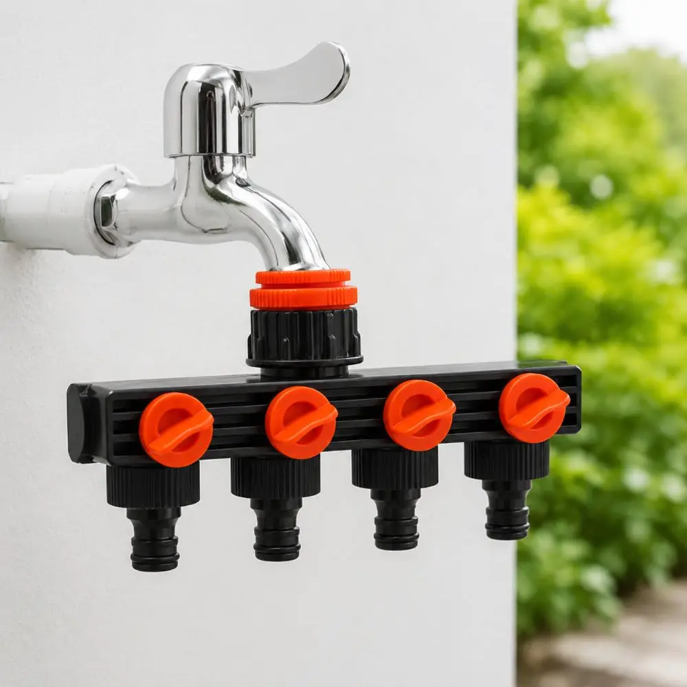 ABS 4 Way Tap Connectors Black and Red G1 Female Thread Water Connector G3/4 Female Thread Independent Valves