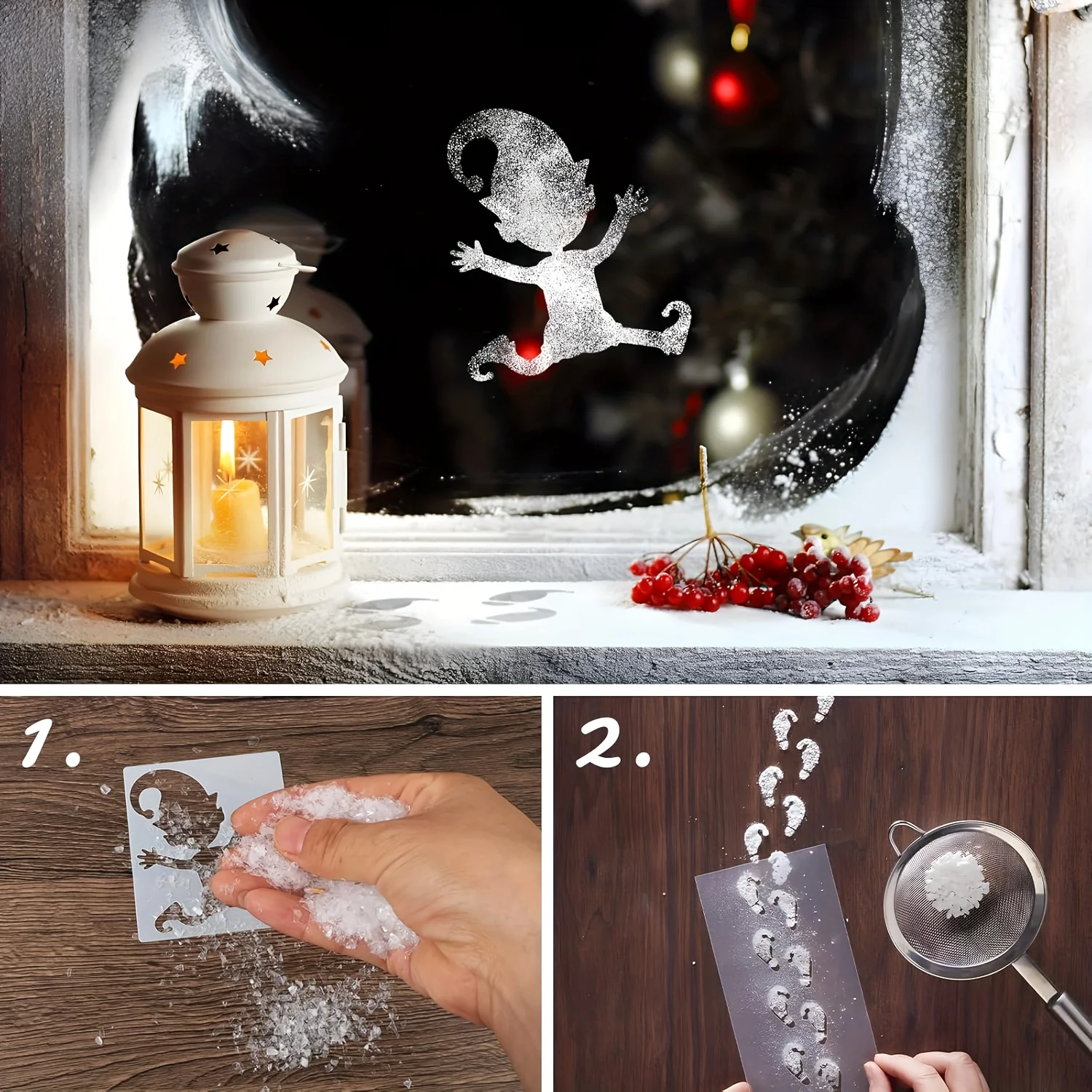 عيد الميلاد وهمية ندفة الثلج خشبية جنوم الجنية قزم البصمة قالب قابلة لإعادة الاستخدام اللوحة قزم الإستنسل سانتا ديكور حفلات العرض