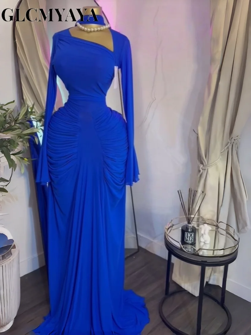فستان GLCMYAYA للسيدات بأكمام مضيئة وكشكشة مكدسة من الجانب ميدي حورية البحر فستان ماكسي 2026 لعطلات أعياد الميلاد فساتين عصرية #3