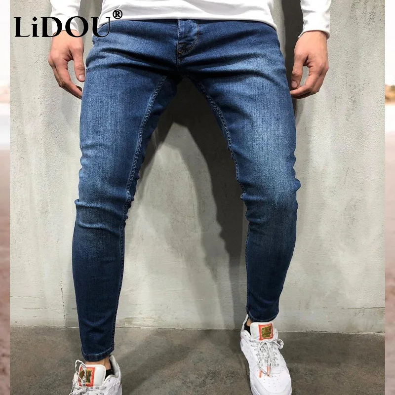 

2023 spring autumn new Solid color cotton cowboy Pencil pants man High street Casual zipper Street Y2K All-match men's clothing