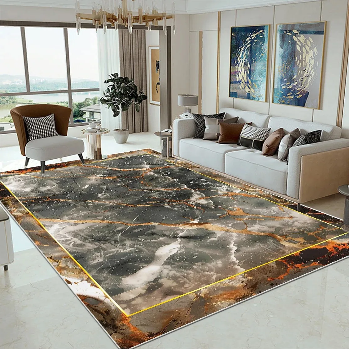 Luxury Marble Large Rugs for Living Room Decor Sofa Black Gold Carpet Decoration Home Coffee Tables Mat Non-slip Bedroom Carpets