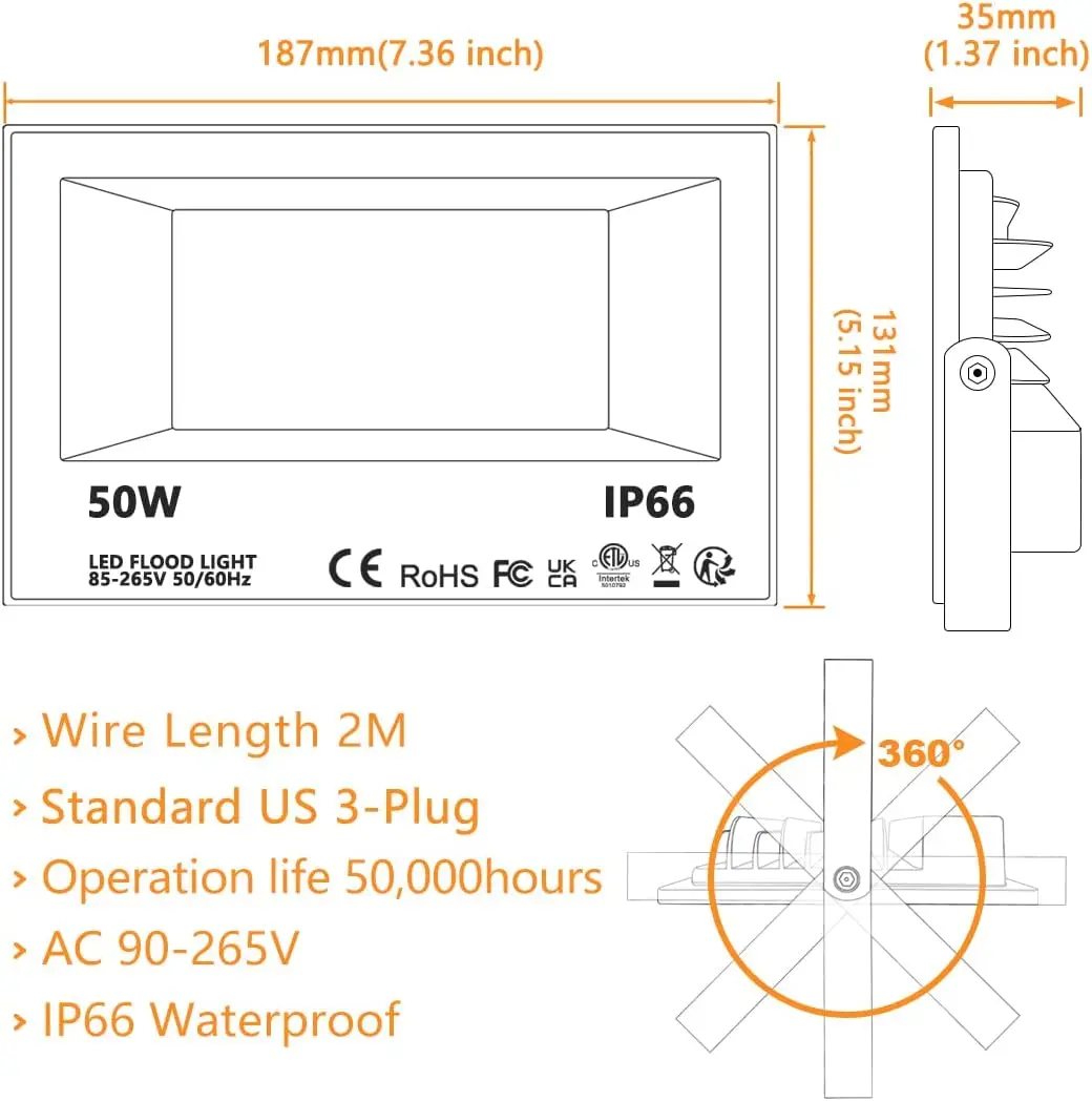 50W RGBW Outdoor Flood Lights with Remote, 120 Colors, Dimmable, Timing, IP66 Waterproof (2 Pack)