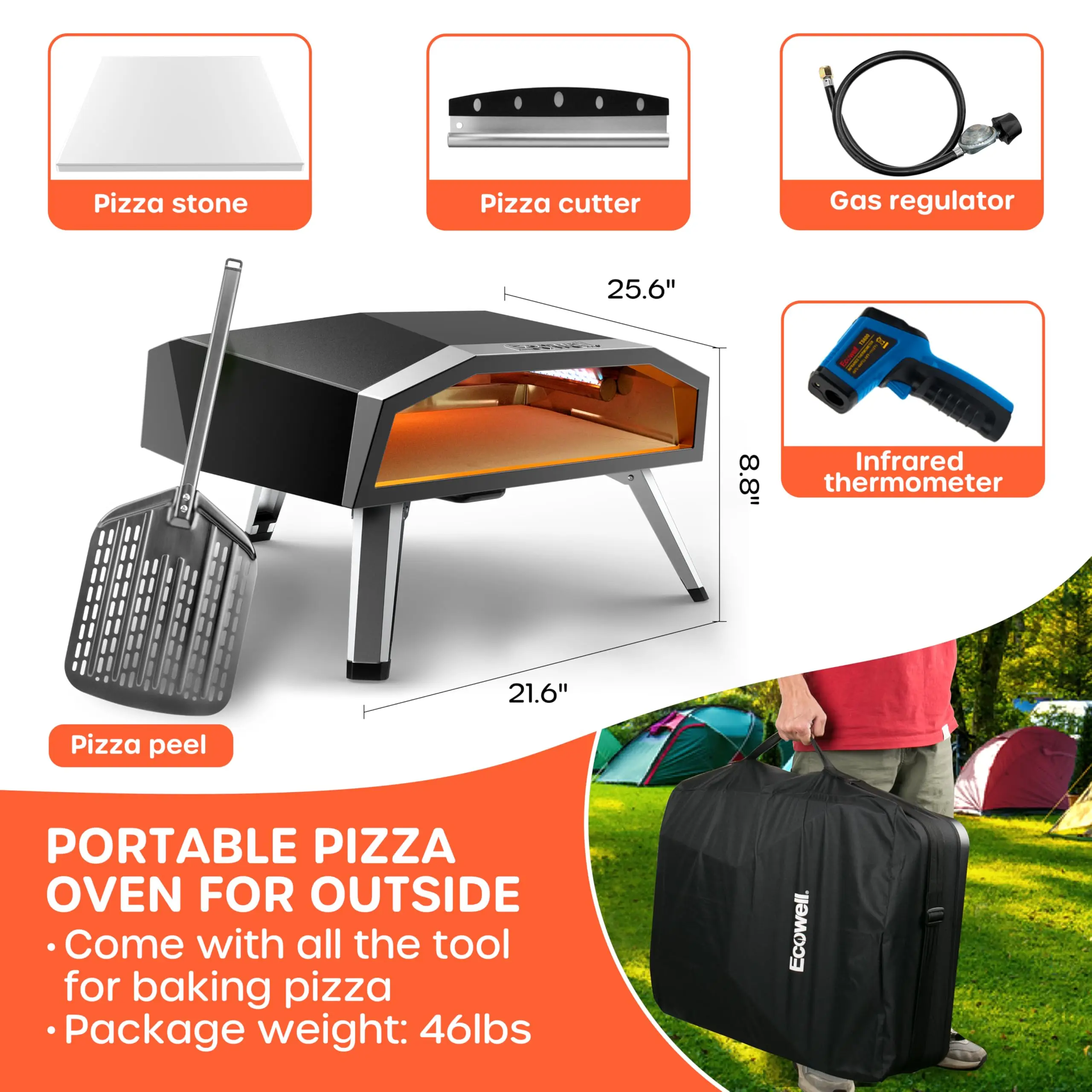 16 Inch Gas Pizza Oven Outdoor Propane, Large Portable Pizza Ovens