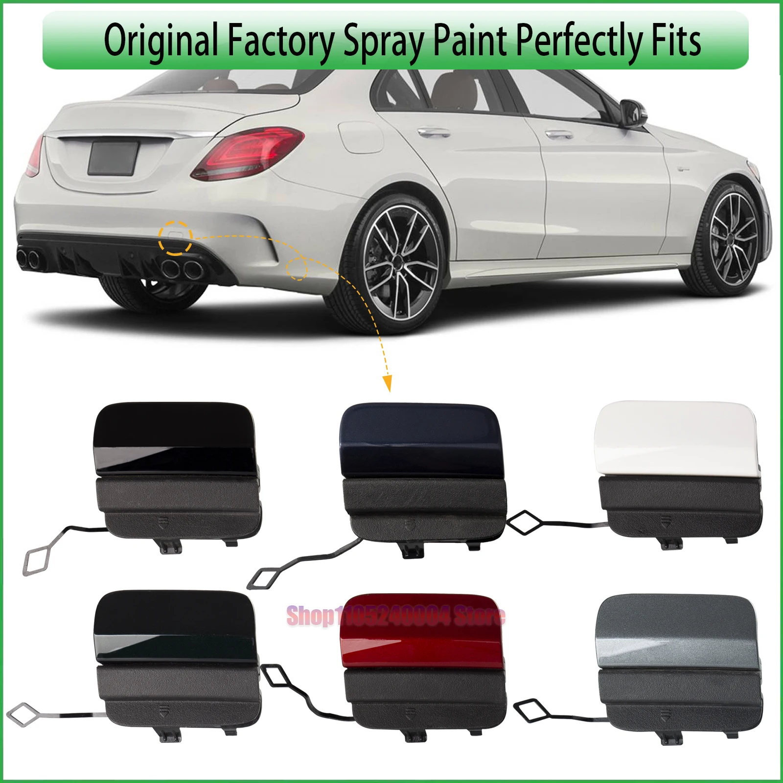 For 2019-2021 Mercedes-Benz C300 W205 Direct Replacement Rear Bumper Tow Hook Cover Flawless Fit 2058853303