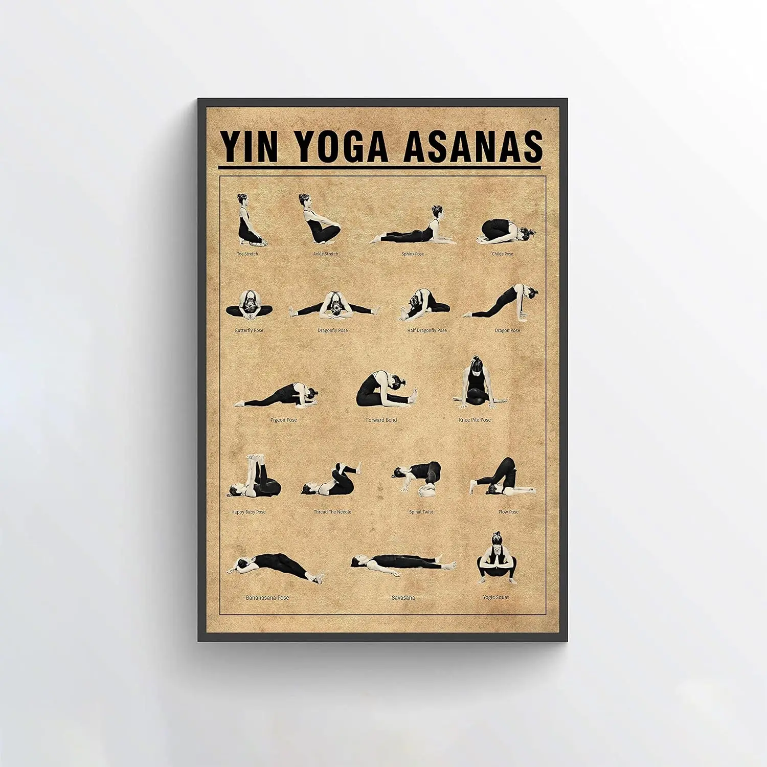 Krouterebs Vintage Metal Tin Sign Yoga Poster Yin Yoga Asanas Poster Yoga Poses Wall Art Yoga Guide Poster Practice Yoga fr sign