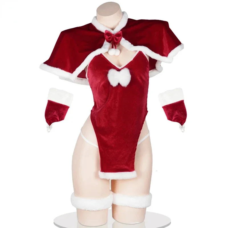 New Christmas Uniform Camgirl Santa Claus Dress with Cloak Gloves Hat Outfits Cosplay Costume Xmas Clothes Red New Year Suit