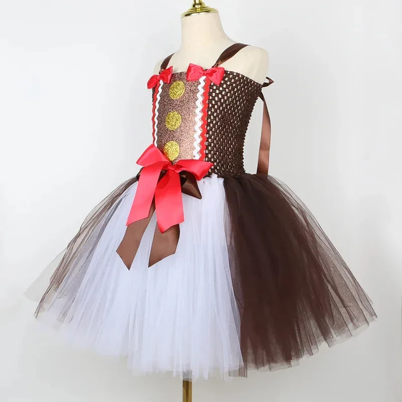 Costume da ragazza di Natale per uomo di pan di zenzero Festival per bambini Abiti da festa di Natale Abiti per bambini Abito tutu di biscotti di pane di zenzero di Natale
