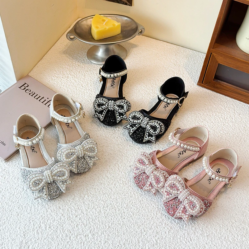 

Summer Girls Sandals Fashion Sequins Rhinestone Bow Girls Princess Shoes Baby Girl Flat Heel Sandals Kids Performance Dance Shoe