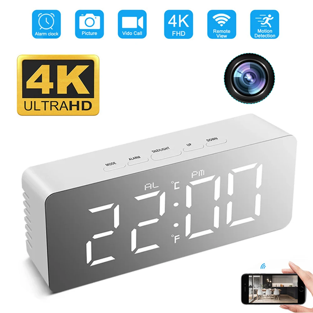 

HD 1080P Alarm Clock Wifi Mini Camera Home Security Nanny Camera Motion Detection Alarm Clock Remote Wireless Wifi Control