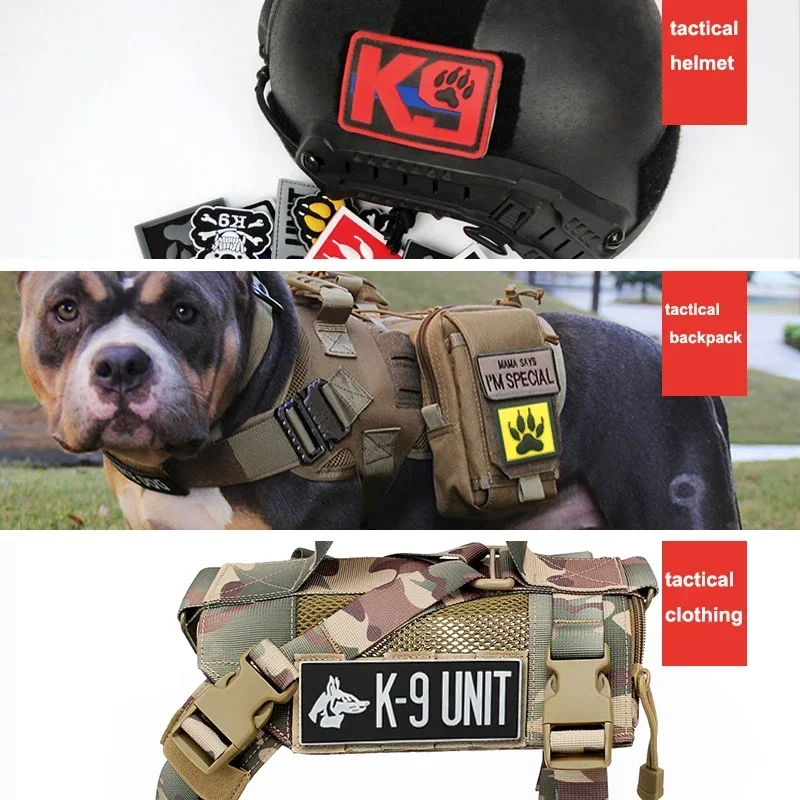 Hook and Loop Patch  PVC K9 Rescue Service Dog Military Dog Badge Luminous Tactical Backpack Stick Clothing Reflective Armband3D