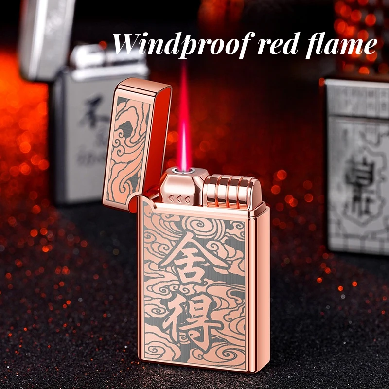 

Red Flame Windproof Direct Punch Gas Lighter Personalized Push Ignition Portable Outdoor Camping Metal Cigar Lighter Men's Tools