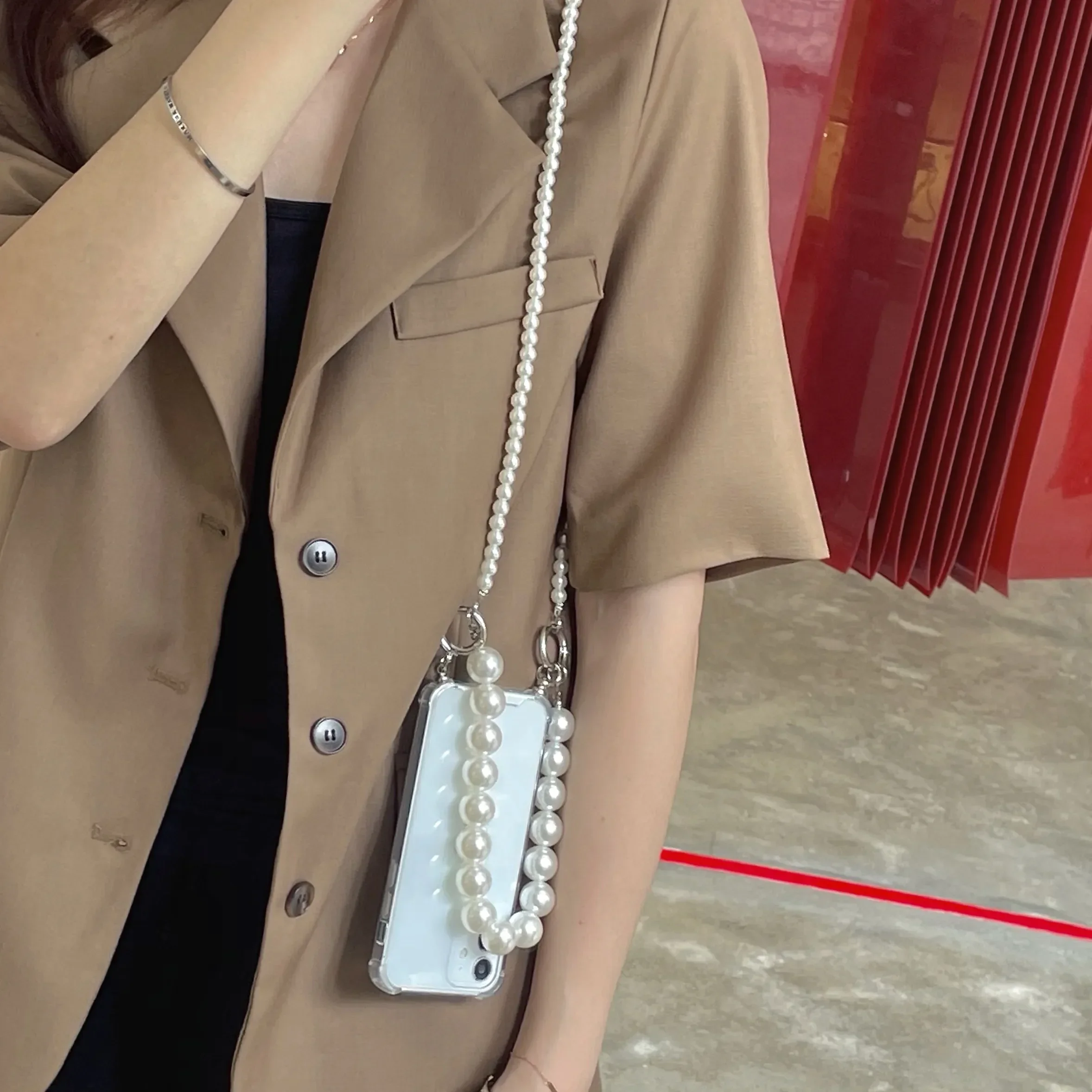 Pearl Bracelets Chain Crossbody Necklace Lanyard Phone Case For iphone 15 14 13 11 12 Pro Max 7 8plus Cover image 5