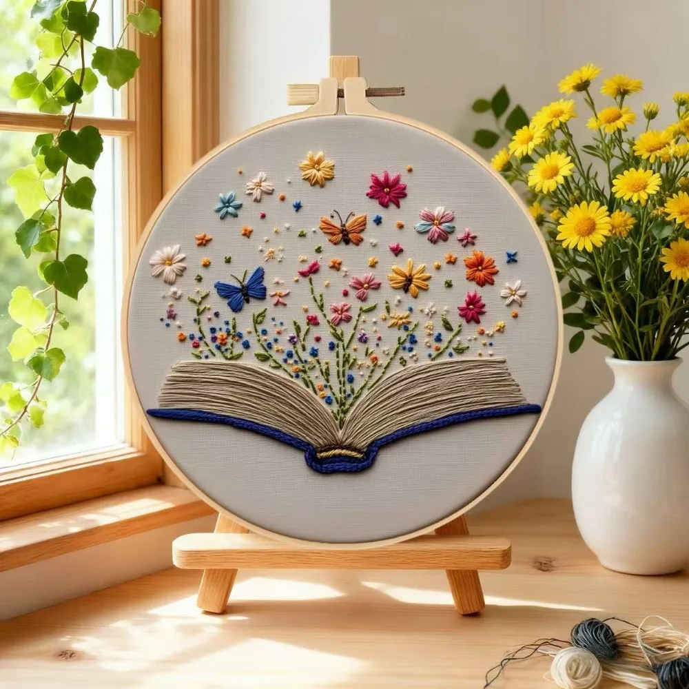 Nouveau kit de matériel créatif pour livre brodé à la main avec motif floral, idéal pour la décoration intérieure et les cadeaux de festival