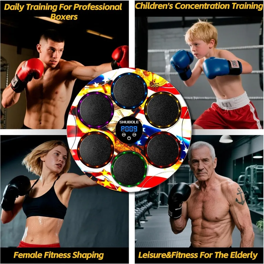 Macchina da boxe musicale montata a parete con guanti interattivi per adulti e allenatore di allenamento con giochi di punzonatura a 9 velocità Luce LED vibrante Ef