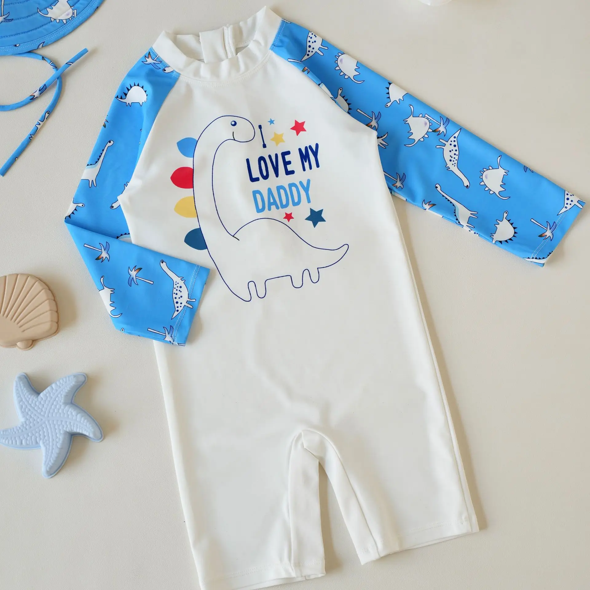 

Children's Long-sleeved One-piece Swimsuit with Hat Summer Kids Boys Cute Swimsuit Vacation Kids Swimwear for Girls