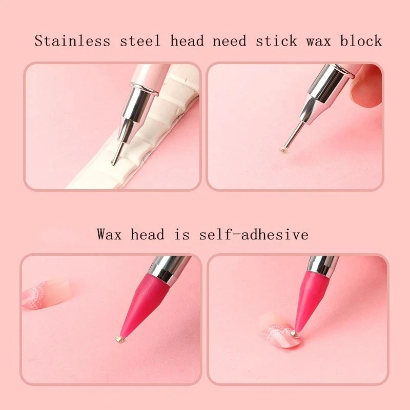 Dual-Ended Rhinestone Gem Picker Nail Dotting Tool Wax Pencil Diamond Point Drill Pen Beads Studs Picking Up Pen Nail Art Tools