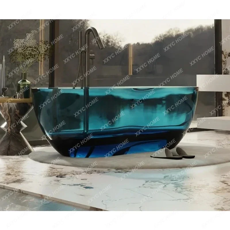 Transparent resin color crystal bathtub 8-shaped oval artificial stone freestanding integrated molding bathtub