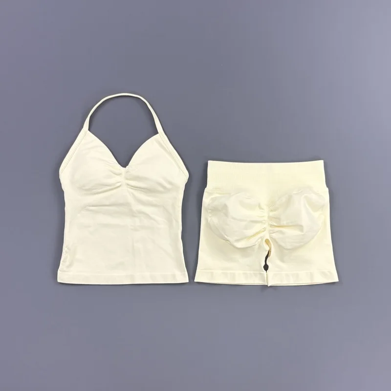 2-teiliges HISTELLO Impact Set für Damen, GYM Longline Strappy Top, nahtloses Yoga-Set, Scrunch Butt Sportshorts, Workout-Fitness-Anzug – Detail 13