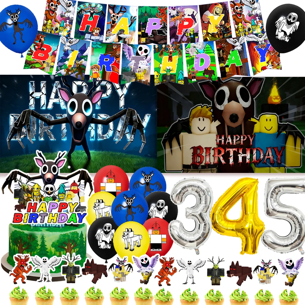 

99 Nights In The Forest Popular Game Birthday Party Decorations Cartoon Horror Backdrop Number Balloons Cake Topper Kids Gift
