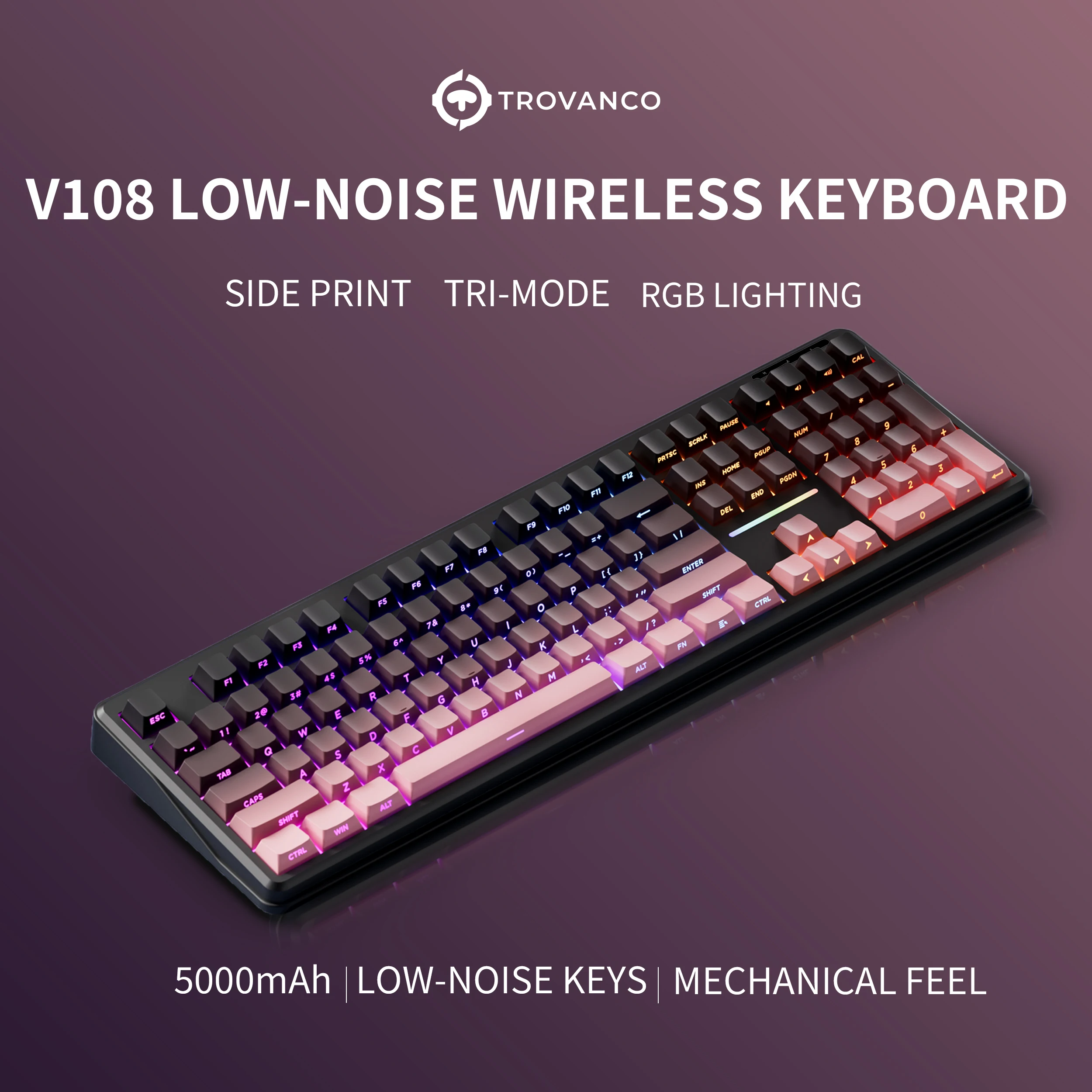 V108 Pro لوحة مفاتيح بلوتوث مكتب منخفض الضوضاء 2.4G سلكي ولاسلكي تخطيط كامل مع غشاء بإضاءة خلفية RGB #1