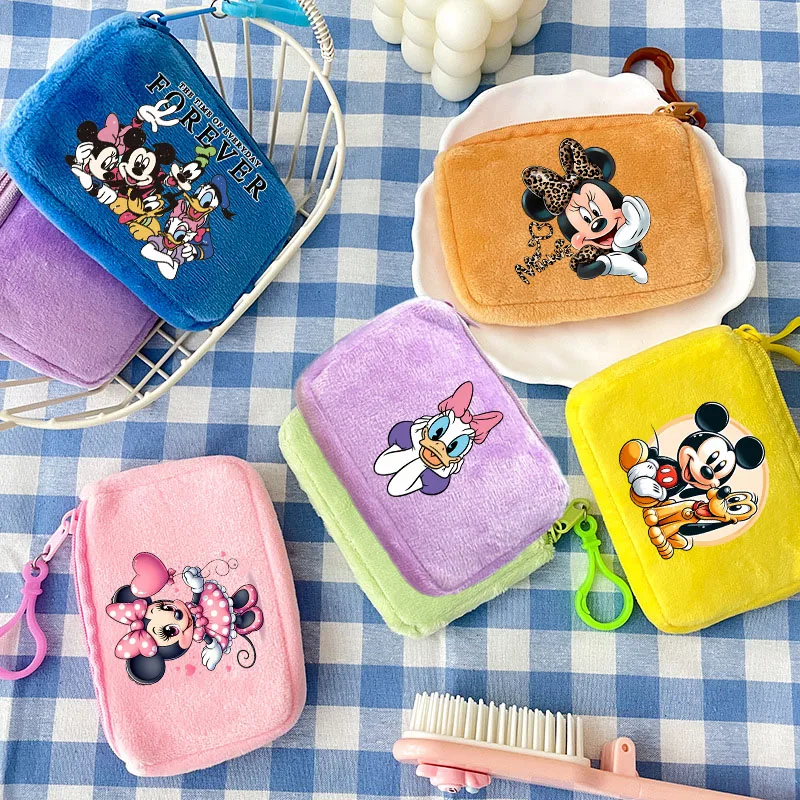 

New Mickey Mouse Minnie Mouse Plush Coin Purse Disney Cartoon Anime Mini Wallet Fun Kawaii Earphone Bag Fashion Cute Storage Bag