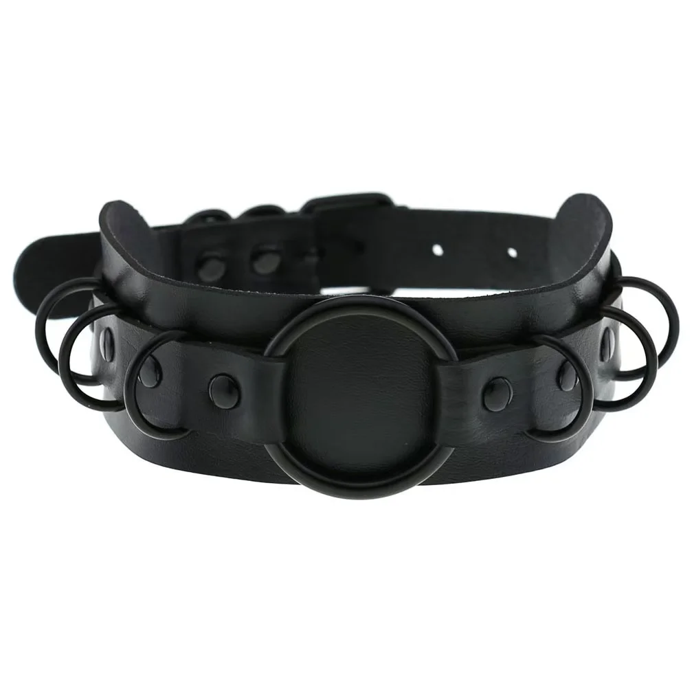 Punk Pu Leather Harajuku Non Mainstream Sexy Dark Multi Semi-Circular O-Ring Collar Fashionable Exaggerated Necklace