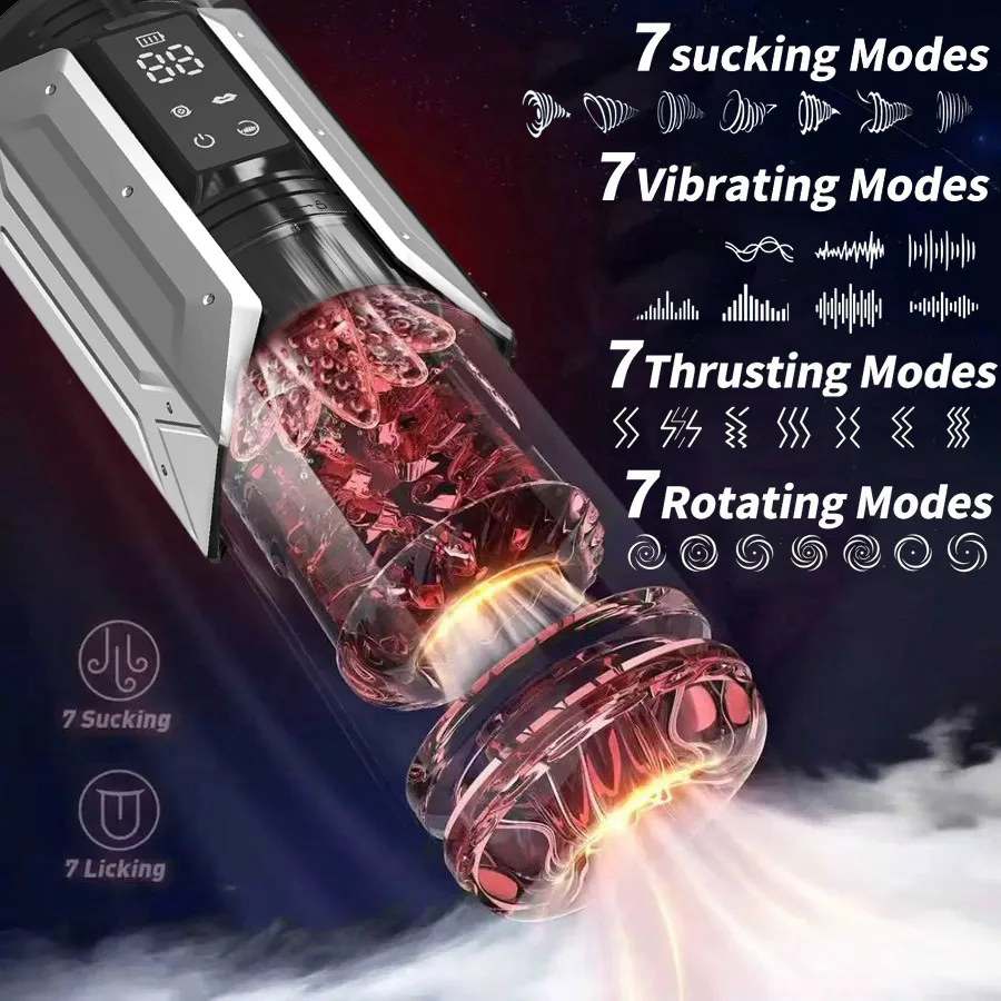 APP LED Automatic Male Masturbator Cup 7 Sucking Rotating Licking Thusting Modes Pocket Pussy Stroker Blowjob Sex Toys For Men