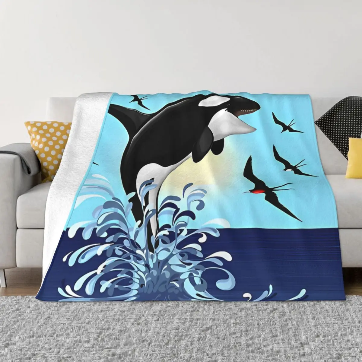 Orca Killer Whale Jumping Out The Ocean Blanket Flannel Autumn/Winter Super Soft Throw Blankets for Bedding Travel Bedspread