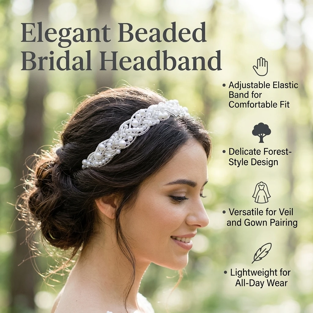 Elegant Headband Beaded Hair Accessory for Bridal Wedding Party Forest Style Pearl Hairband Graceful Bride Gift Jewelry