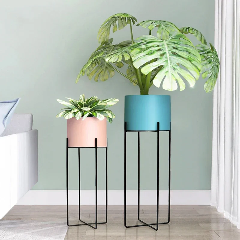 Nordic Wrought Iron Flower Stand Modern Minimalist Flowerpot Indoor Living Room, Floor-standing Green Sage Orchid, Potted Shelf