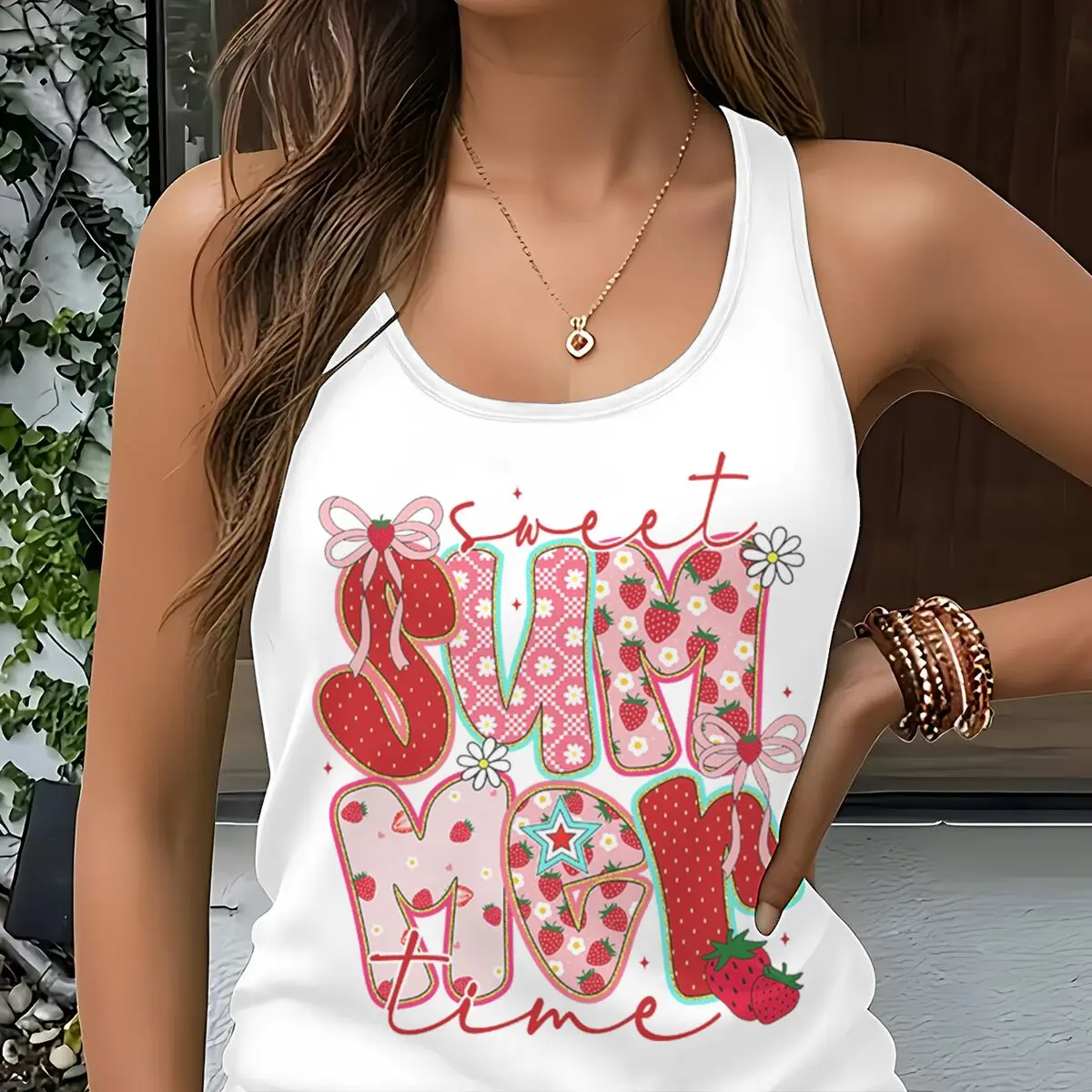 

Sweet Summer Time Strawberry Beach Vacation Clothes For Women Sleeveless Graphic Tee Tank Tops 2026 Summer Casual Camisole