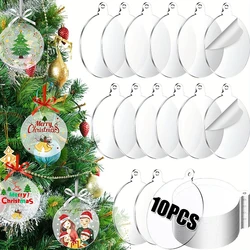 10pcs Acrylic Discs Christmas Tree Hanging Ornament DIY Blank Circle Xmas New Year Decor for Home Clear Bauble Ball Crafts