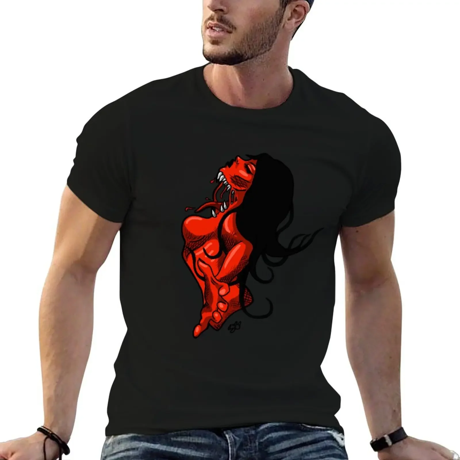 Demon Lady T-Shirt man t shirt anime stuff plus size tops anime fitted t shirts for men