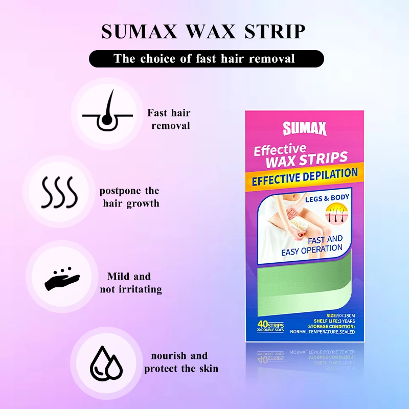 Rapid Hair Removal Wax Strips Paper Double-Side Lasting Depilation Women\'s Safe Wax Paper For Face/Legs/Bikini/Arm/Neck 40pcs