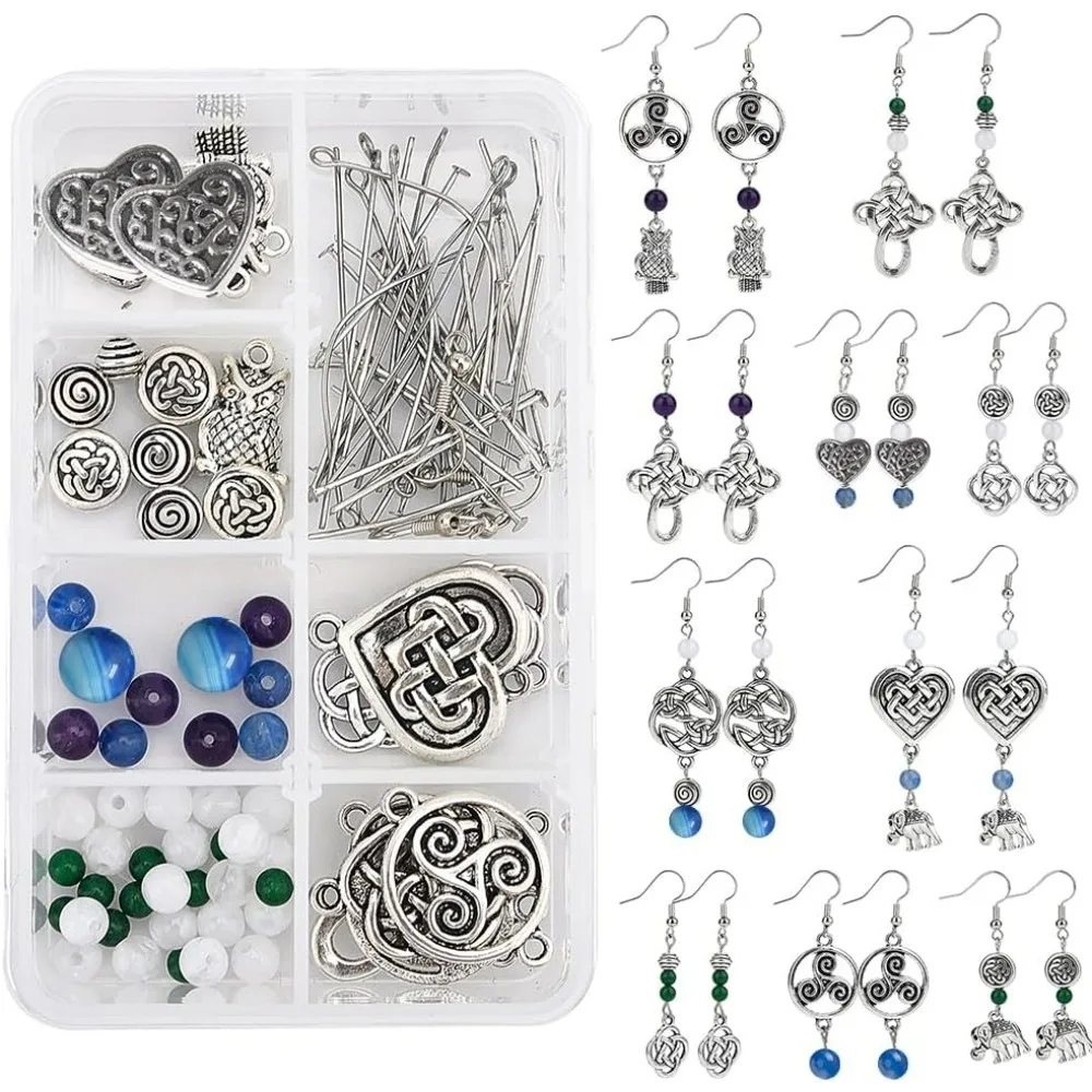 1 Box DIY Make 10 Pairs Trinity Earring Making Kit Celtic Knot Link Charms Heart Connector Pendants Jewelry Beads Findings for