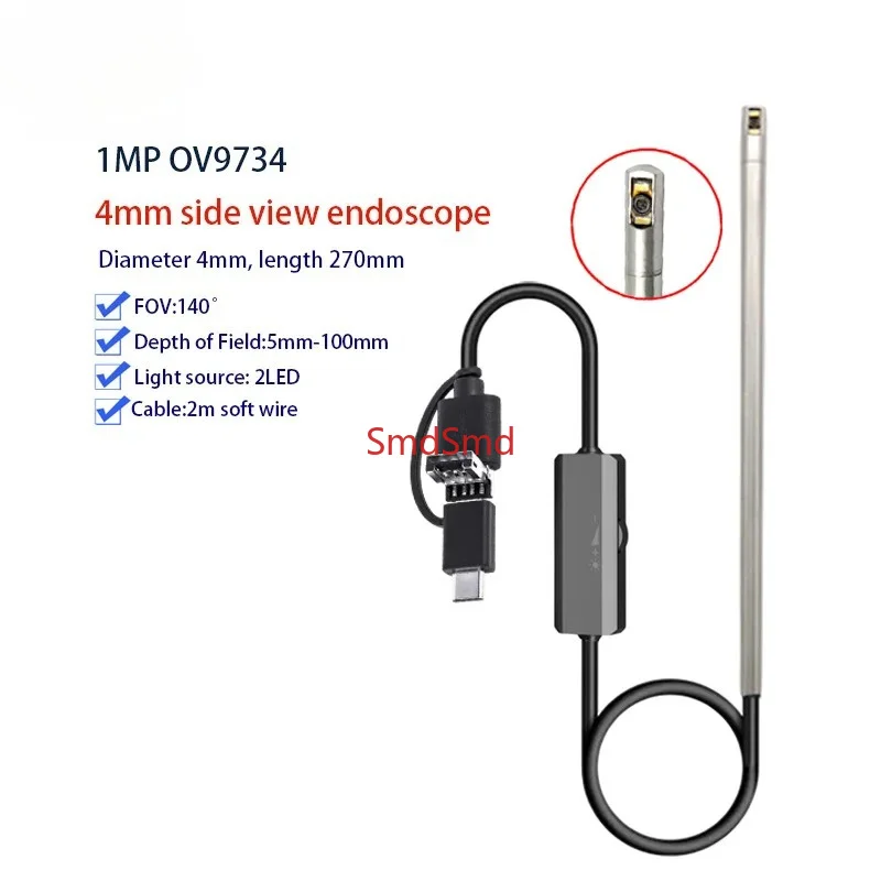 1MP 4mm Side View with Wide Angle FOV 140  endoscope camera Pipeline Inspection 2m USB Type-C Android 3-in-1 endoscope camera