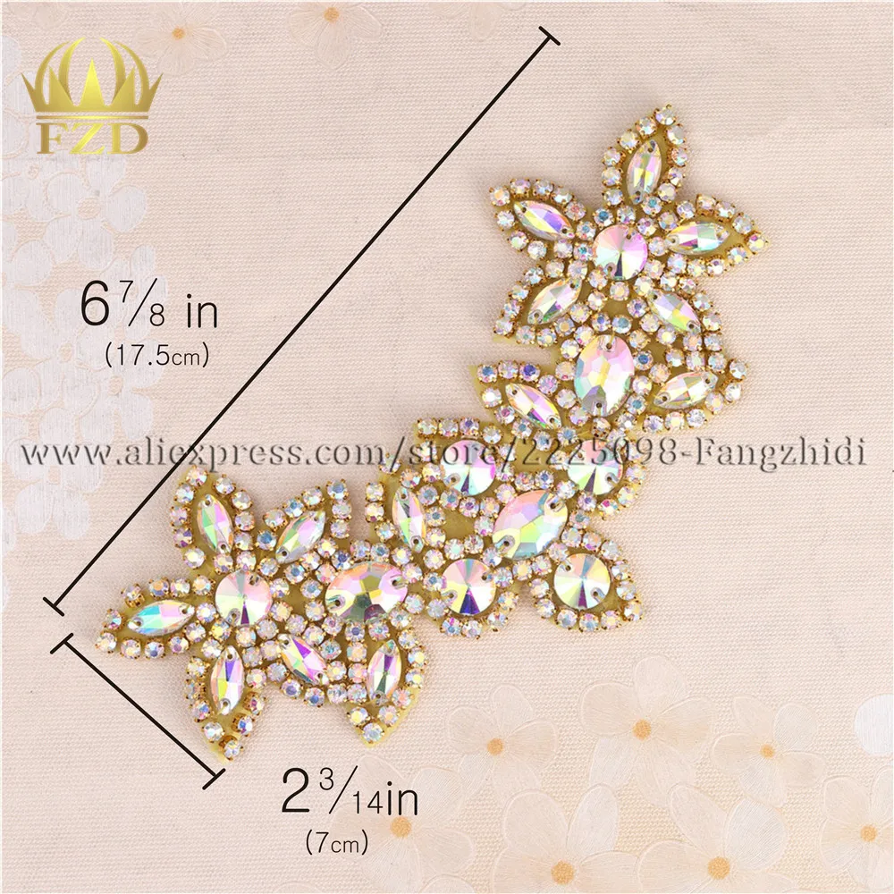 (30pieces) Wholesale Sewing On Crystal Beaded AB Rhinestone Applique for Wedding Dress Bridal Sash Clothing Decorative Trim