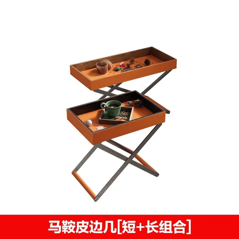 Saddle leather Italian rack personalized edge few high-end light luxury bedroom bedside table corner few villa living room
