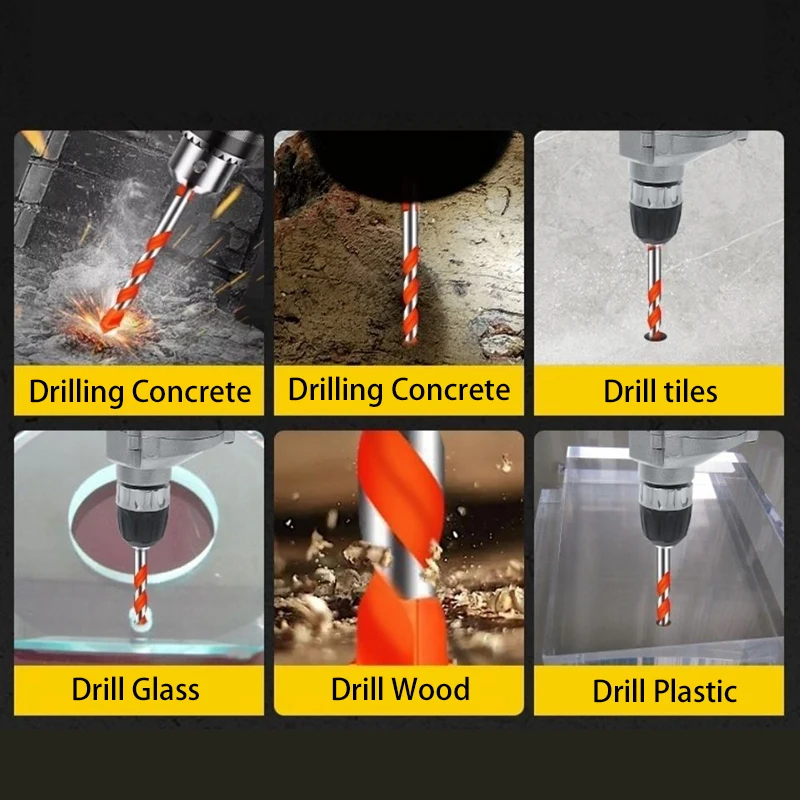 6PCS Carbide Drill Bit Set Glass, Tile,  Wood,Concrete,Metal Drilling 3/4/5/6/8/10mm Center Drill Bits Drilling Tools Set