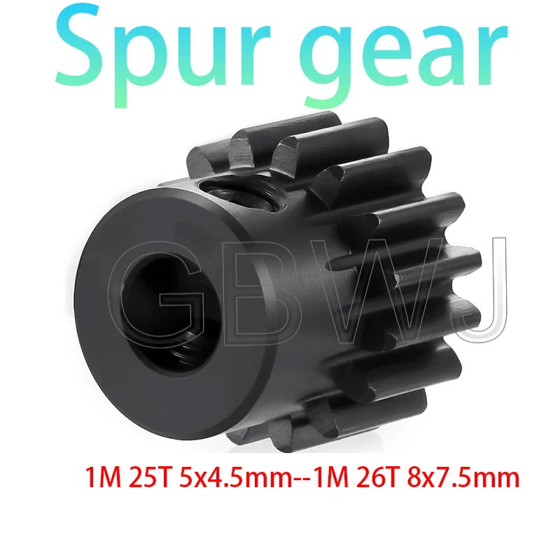 1Pcs Module 1 Motor Gear 1M25T-26T #Carbon Steel Material Blackening Spur Gear Bore Size 5/6/8/10/12/15mm